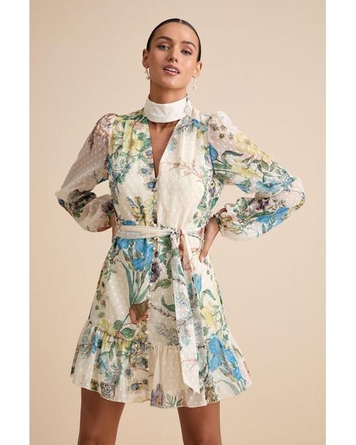 Lulus White Ayame Floral Swiss Dot Balloon Sleeve Mini Dress