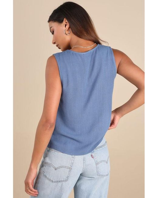 Lulus Blue Casually Sophisticated Linen Button-Front Top