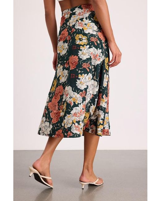 Lulus White Bliss Me Emerald Floral Print Midi Skirt