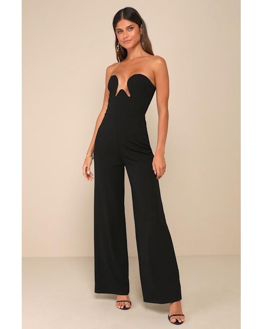 Lulus Sultry Composure Strapless Wide Leg Cutout Front Jumpsuit in Black Lyst UK