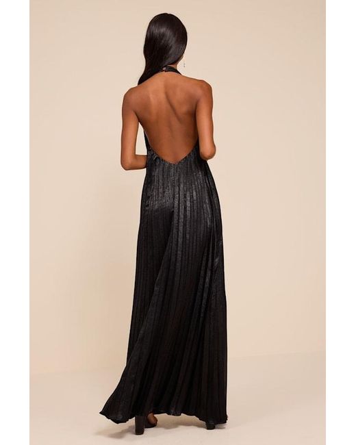 Lulus Natural Gelsey Pleated Halter Shift Maxi Dress