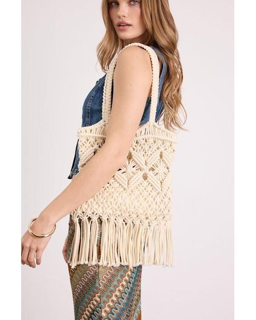 Lulus Natural Cambria Macrame Fringe Tote Bag
