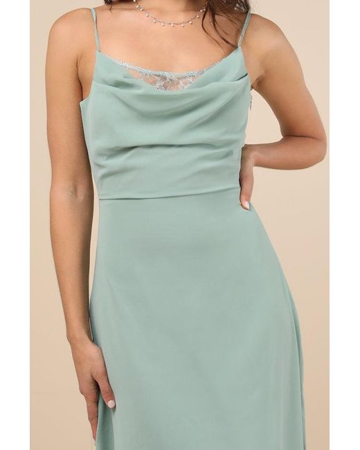 Lulus Blue Eliora Lace Cowl Neck Chiffon Maxi Dress