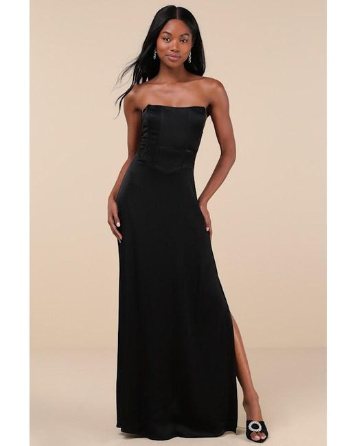 Lulus Black Extraordinary Presence Satin Strapless Maxi Dress