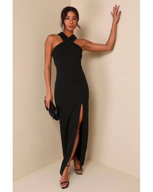Lulus Blue Head To Cocktail Hour Halter Neck Maxi Dress