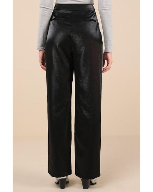 Lulus Natural Confirmedly Chic Shiny High-Rise Wide-Leg Trouser Pants