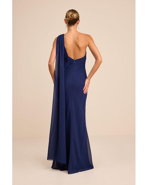 Lulus Blue Carmenza One-Shoulder Sash Maxi Dress
