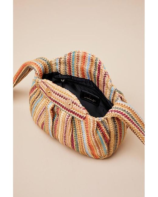 Lulus Natural Essential Style Multi Striped Woven Knot Handle Clutch