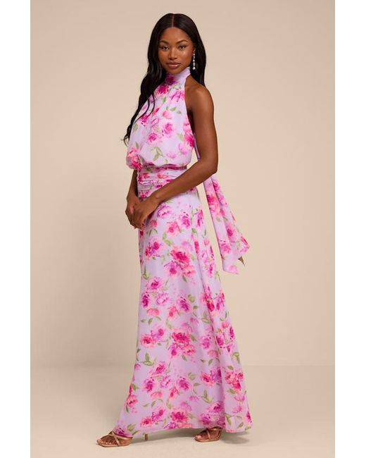 Lulus Pink Kenzie Multi Floral Backless Maxi Dress