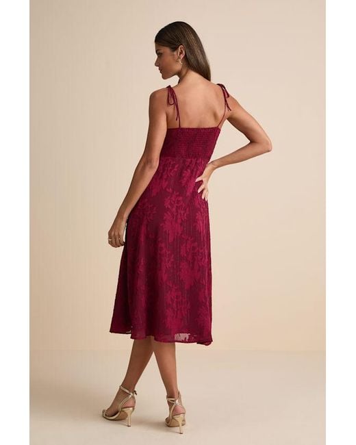 Lulus Red Loveliest Looks Floral Jacquard Tie-Strap Midi Dress