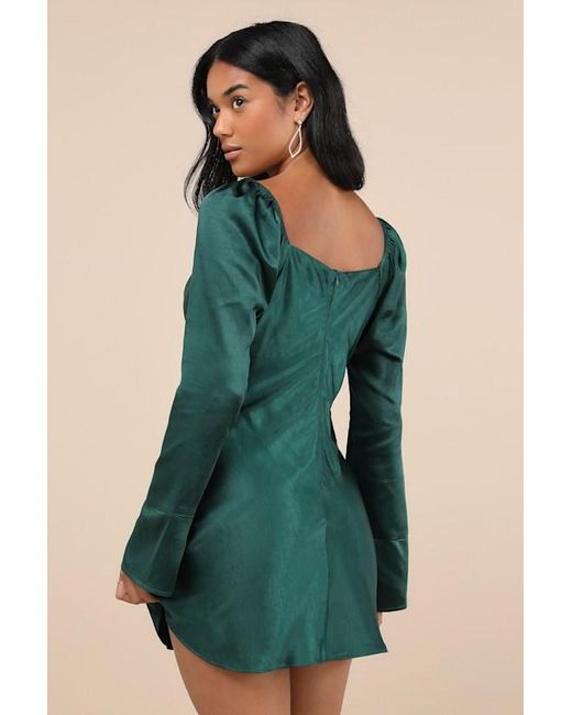 Lulus Green Sensational Fate Satin Cowl Neck Mini Dress