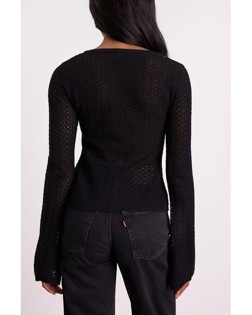 Lulus Black Freesia Pointelle Knit Button-Front Cardigan