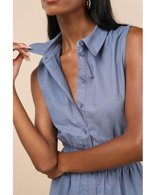 Lulus Blue Jaliyah Collared Button-Front Mini Dress