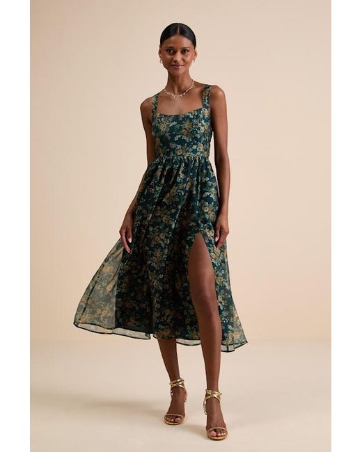 Lulus Natural Francesca Dark Floral Sleeveless Midi Dress