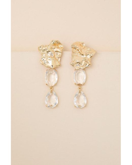 Lulus Natural Christine Rhinestone Drop Earrings