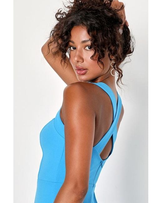Lulus Blue Glamorous Dedication Sleeveless Column Maxi Dress