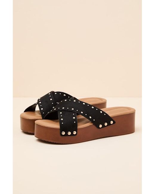 Lulus Black Loma Studded Platform Slide Sandals