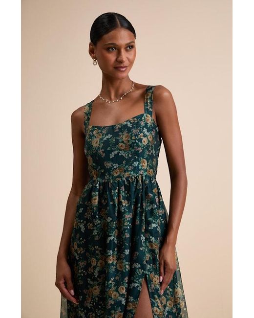 Lulus Natural Francesca Dark Floral Sleeveless Midi Dress