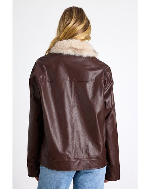Glamorous Brown Soha Mahogany Vegan Leather Faux Fur Jacket