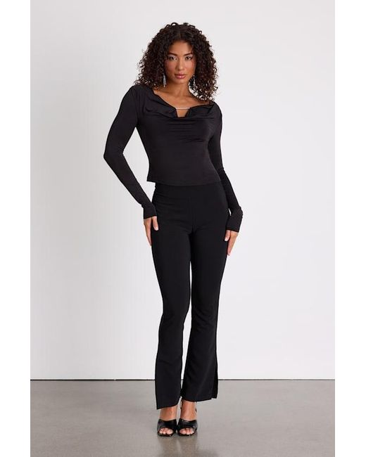 Lulus Black Zeffie Cowl Neck Rhinestone Long Sleeve Top