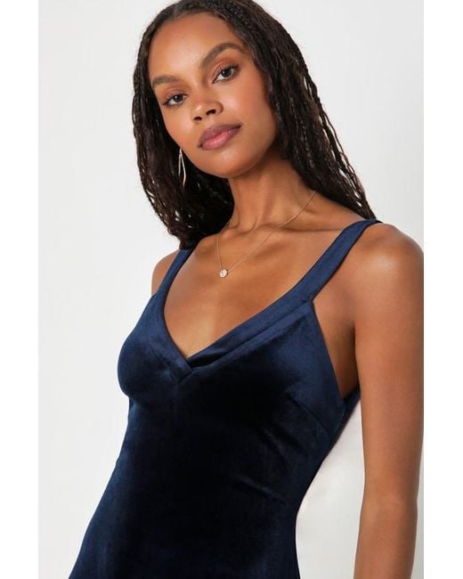 Lulus Blue Perfectly Classy Velvet Strappy Maxi Dress