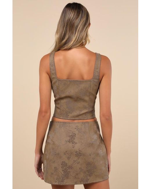 Lulus Brown Coveted Floral Vegan Leather Mini Skirt