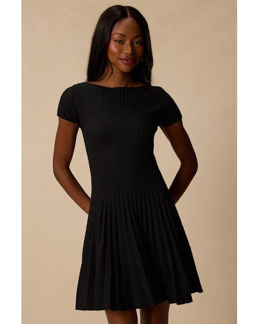 Lulus Black Sarielle Pleated Sweater Mini Dress