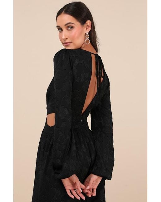 Lulus Black Ravishing Marvel Burnout Floral Cutout Wide-Leg Jumpsuit