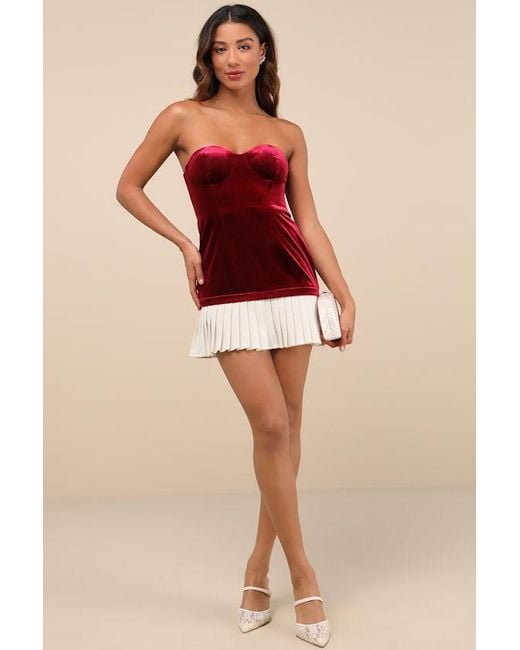 Lulus Red Elevated Invite Velvet Strapless Mini Dress