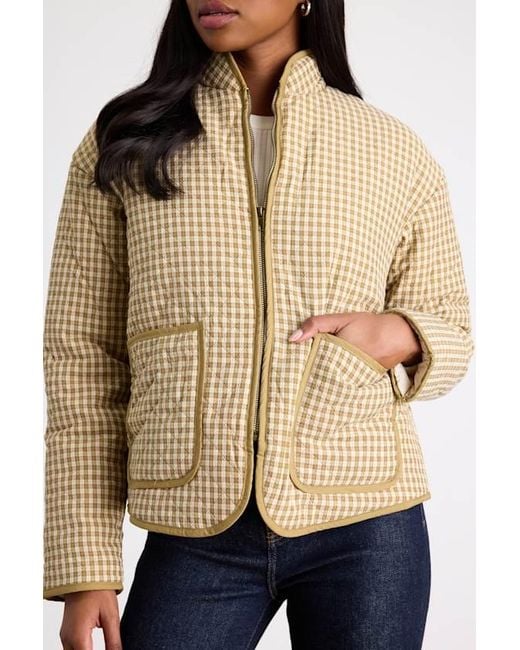 Lulus Blue Bundled Perfection Plaid Quilted Puffer Jacket