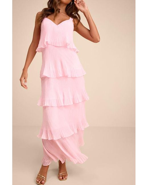 Lulus Pink Elegant Nature Pleated Sleeveless Tiered Maxi Dress