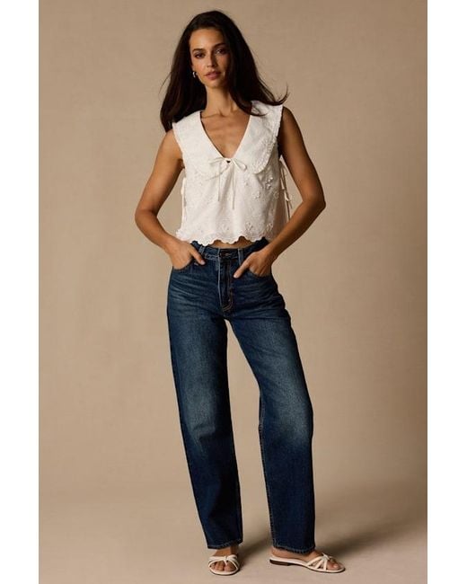 Lulus Blue Shani Embroidered Collared Tank Top