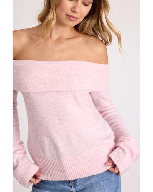 Lulus Pink Melinda Space Dye Off-The-Shoulder Sweater Top