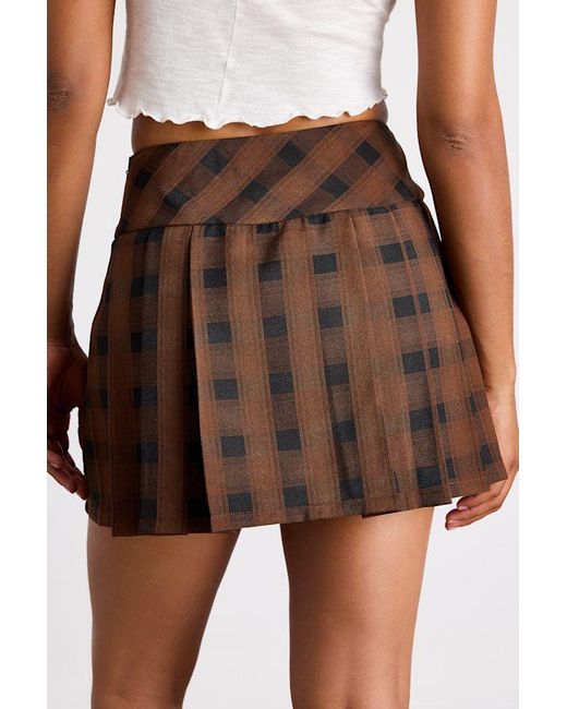 Lulus Gray Firah And Plaid Pleated Mid-Rise Mini Skirt