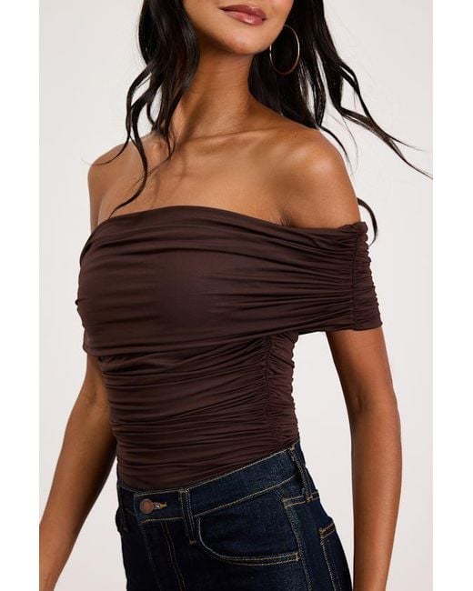 Lulus Blue Jarena Dark Ruched Off-The-Shoulder Top
