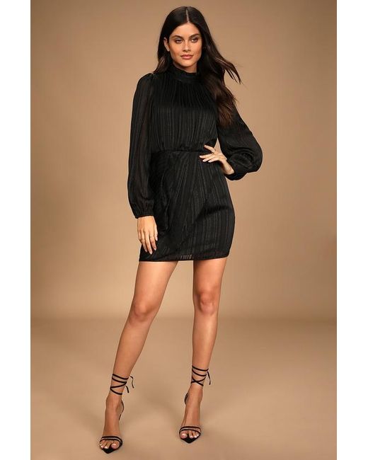 Lulus Black Cocktail Hour Chic Striped Long Sleeve Mini Dress