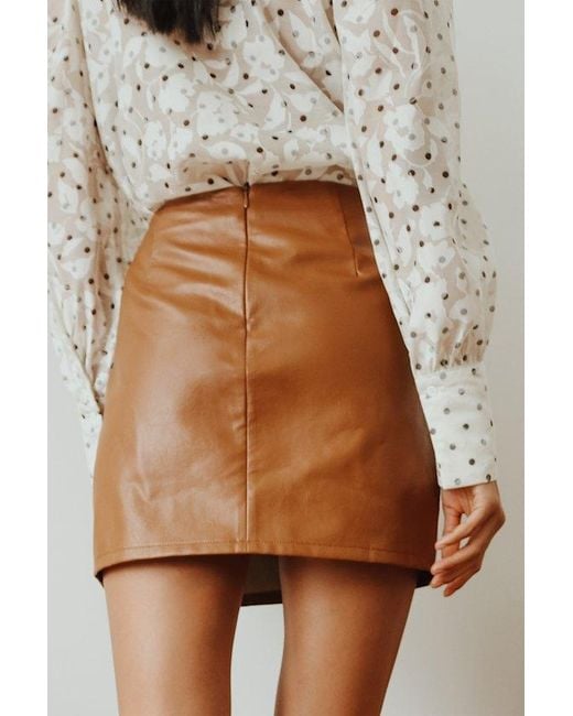 Lulus Natural Walking The Walk Camel Vegan Leather Mini Skirt