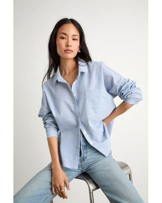 Lulus Blue Amelia Dawn Striped Long Sleeve Button-Up Top