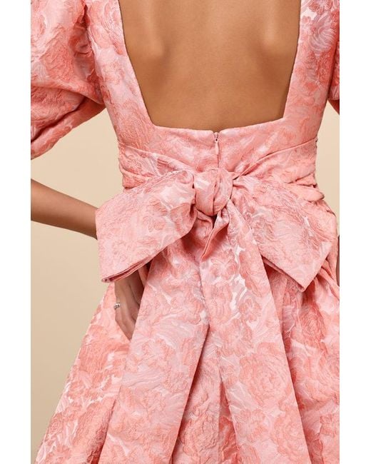 Sister Jane Recital Jacquard Floral Puff Sleeve Mini Dress