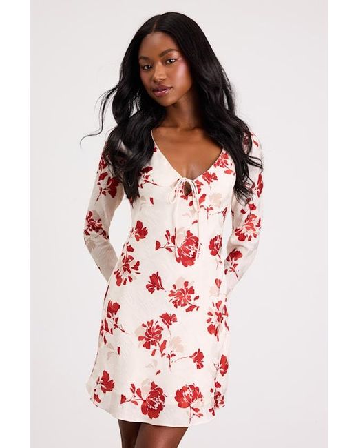 Lulus Red Odalis Floral Bell Sleeve Mini Dress