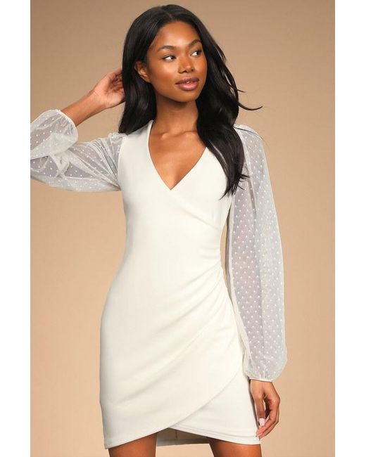 Lulus Love That Lasts Forever Balloon Sleeve Bodycon Mini Dress in Natural Lyst UK