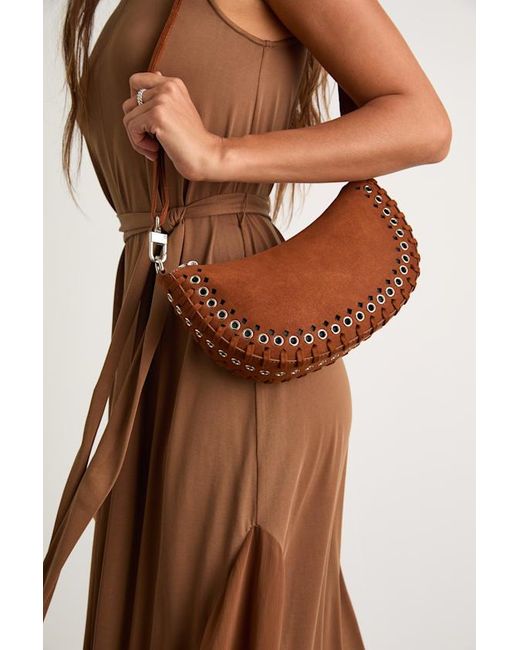 Lulus Brown Rachelle Suede Studded Shoulder Bag