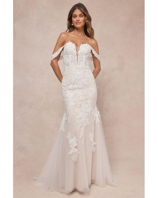Lulus Natural Endless Dedication Embroidered Off-The-Shoulder Maxi Dress