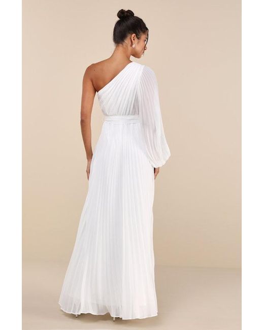 Lulus Natural Divine Charm Pleated One-Shoulder Maxi Dress