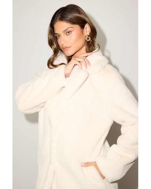 Lulus Natural Tamron Cream Faux Fur Longline Coat
