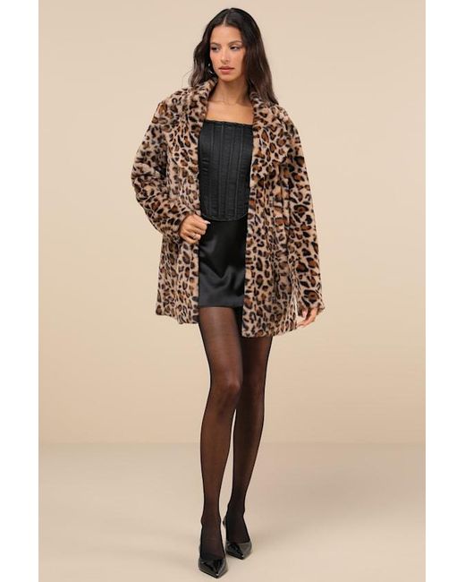 Lulus Black Cozy Legend Leopard Print Faux Fur Coat