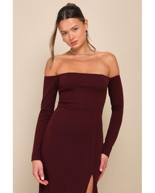 Lulus Purple Alluring Sophistication Dark Plum Off-The-Shoulder Maxi Dress