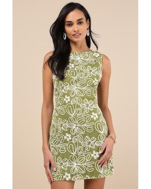 Lulus Green Fenicia Abstract Floral Embroidered Mini Dress
