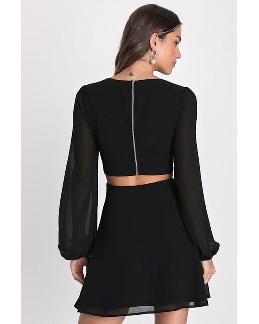 Lulus Black Garden Bliss Long Sleeve Cutout Mini Dress