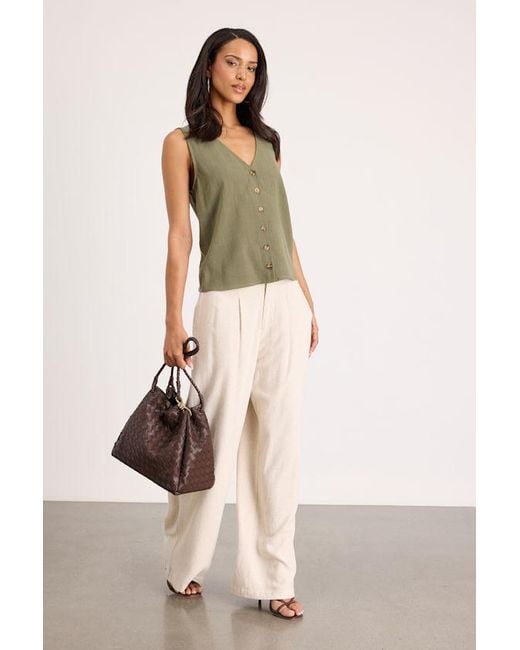 Lulus Green Casually Sophisticated Linen Sleeveless Button-Front Top